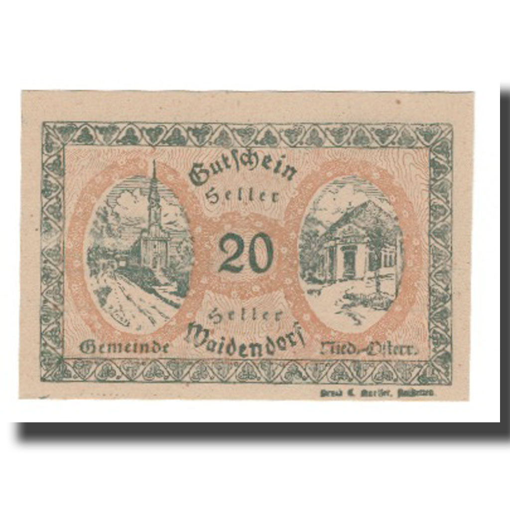 Banknote, Austria, Waidendorf N.Ö. Gemeinde, 20 Heller, portrait, 1920