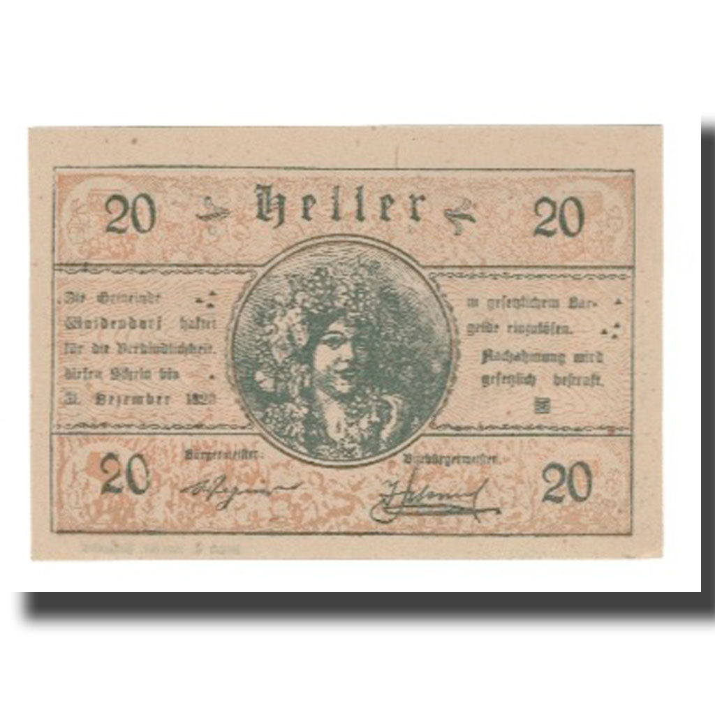 Banknote, Austria, Waidendorf N.Ö. Gemeinde, 20 Heller, portrait, 1920