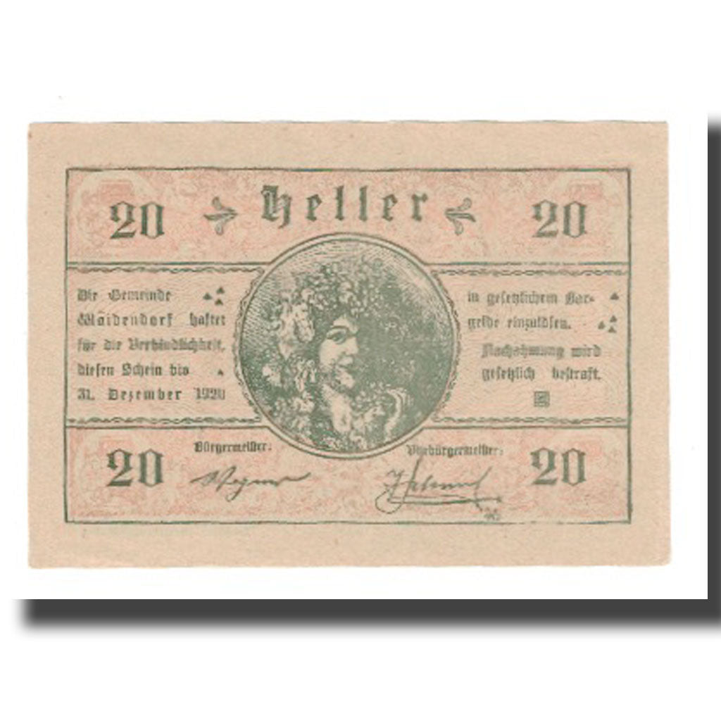 Banknote, Austria, Waidendorf N.Ö. Gemeinde, 20 Heller, portrait 1, 1920