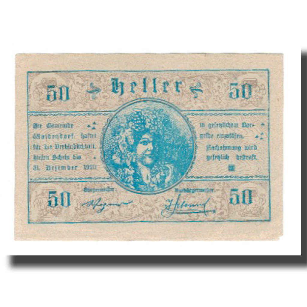 Banknote, Austria, Waidendorf N.Ö. Gemeinde, 50 Heller, portrait, 1920