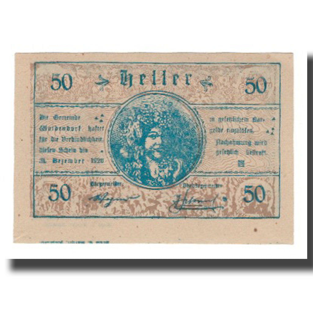 Banknote, Austria, Waidendorf N.Ö. Gemeinde, 50 Heller, portrait 1, 1920