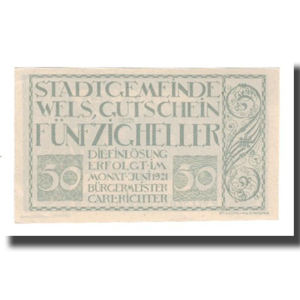 Banknot, Austria, Wels O.Ö. Stadtgemeinde, 50 Heller, personnage 1, 1921
