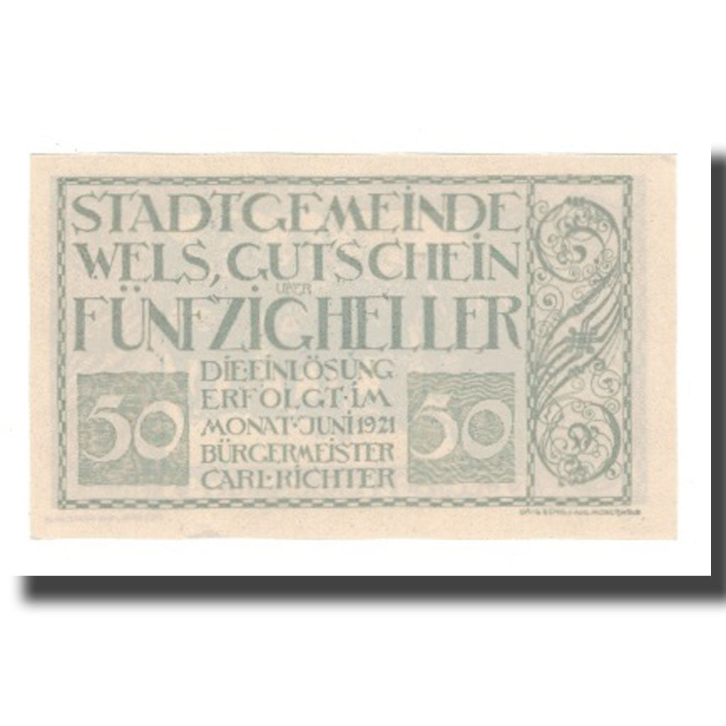 Geldschein, Österreich, Wels O.Ö. Stadtgemeinde, 50 Heller, personnage 2