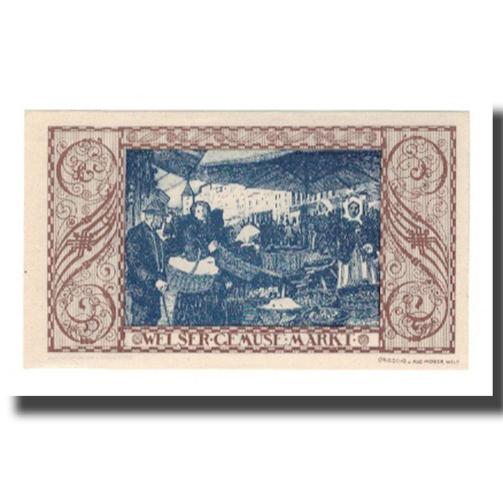 Geldschein, Österreich, Wels O.Ö. Stadtgemeinde, 60 Heller, personnage, 1921