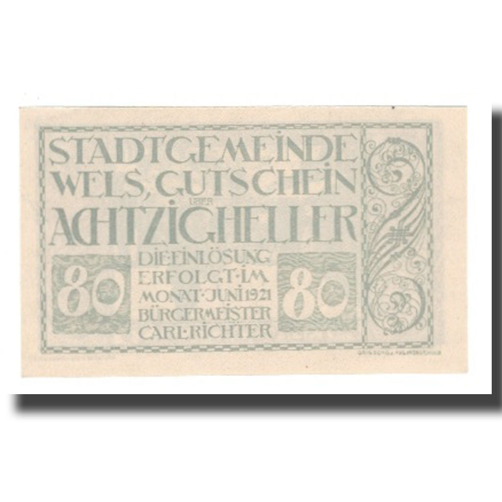 Geldschein, Österreich, Wels O.Ö. Stadtgemeinde, 80 Heller, personnage 1