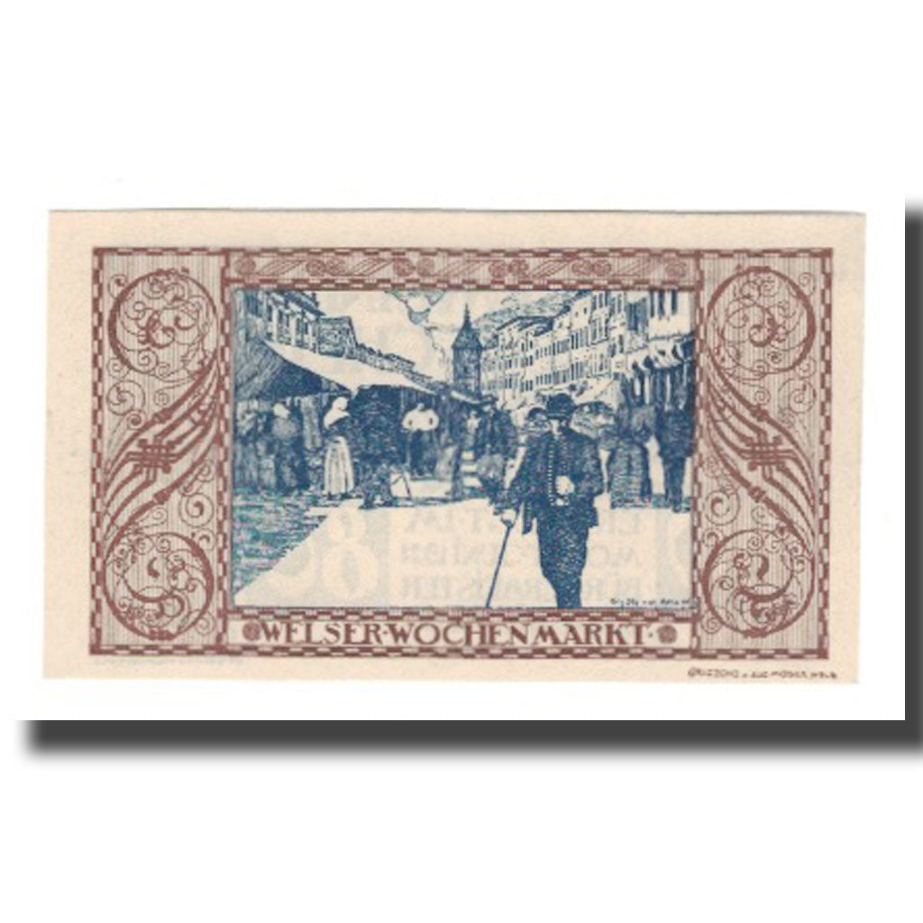 Billet, Autriche, Wels O.Ö. Stadtgemeinde, 80 Heller, personnage 2, 1921, SUP