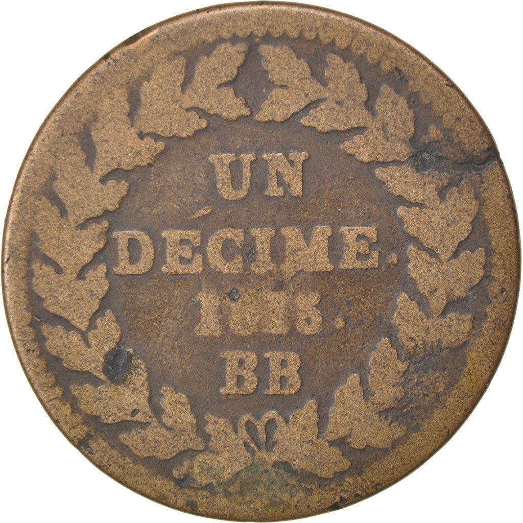 France, Decime, Louis XVIII, 1815, Strasbourg, Bronze, VF(20-25), Gadoury:196c
