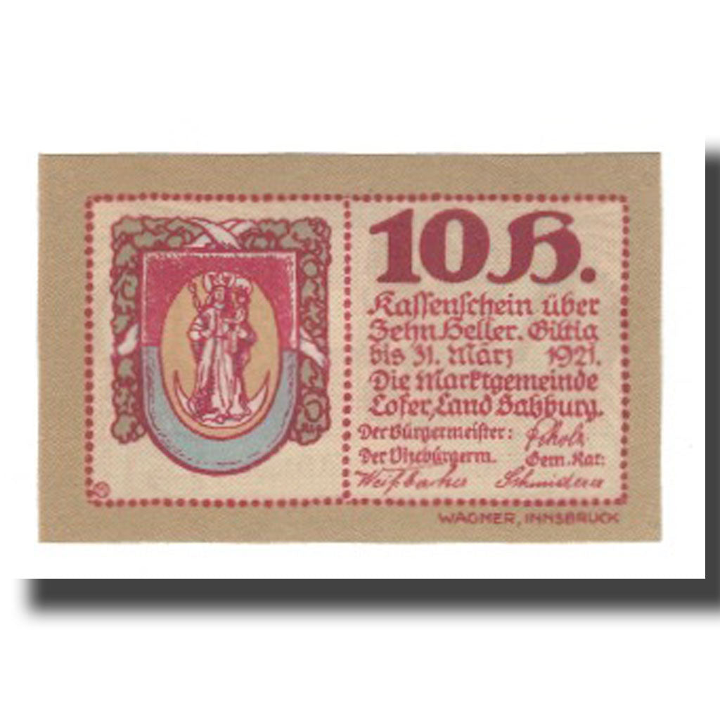 Banknote, Austria, Lofer Sbg. Marktgemeinde, 10 Heller, valeur faciale, 1921