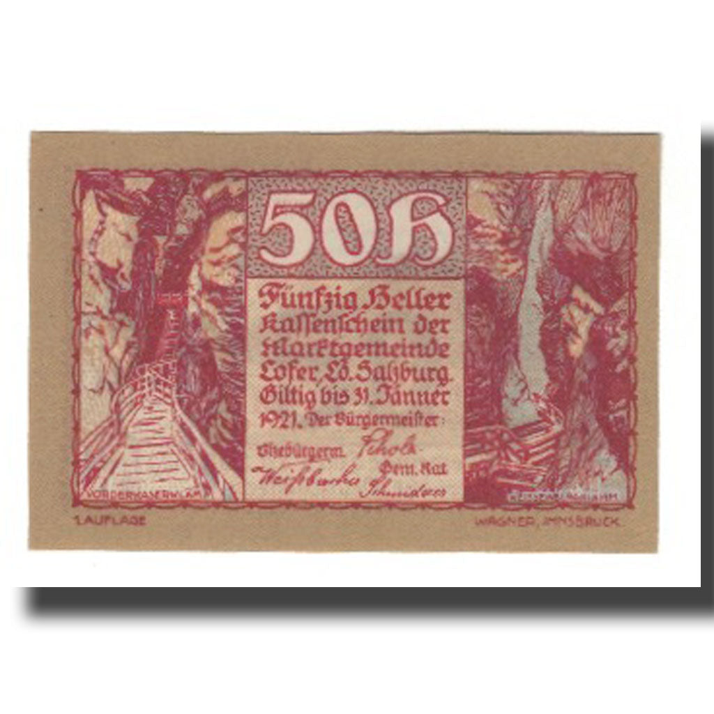 Banknote, Austria, Lofer Sbg. Marktgemeinde, 50 Heller, paysage, 1921