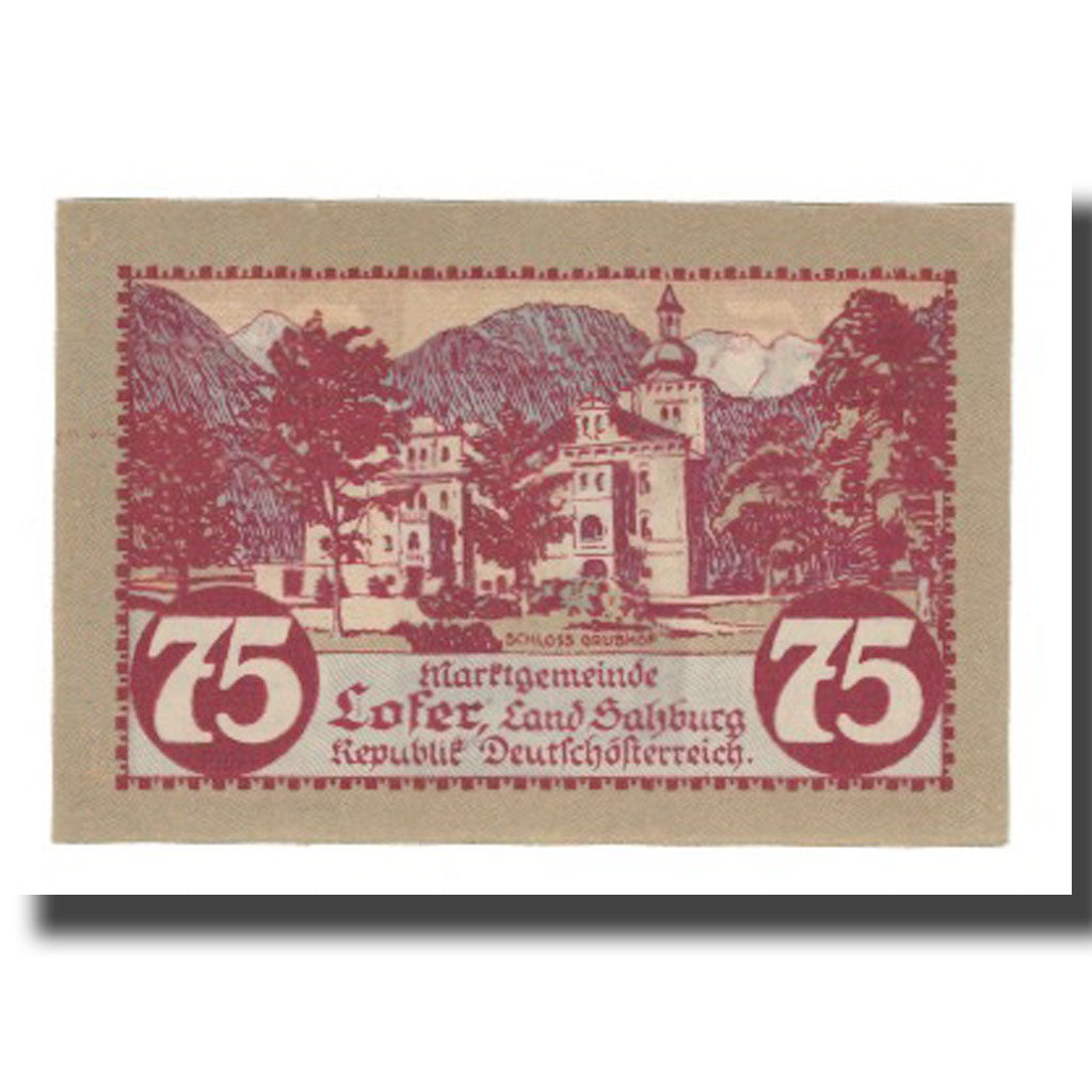 Banknote, Austria, Lofer Sbg. Marktgemeinde, 75 Heller, paysage, 1921