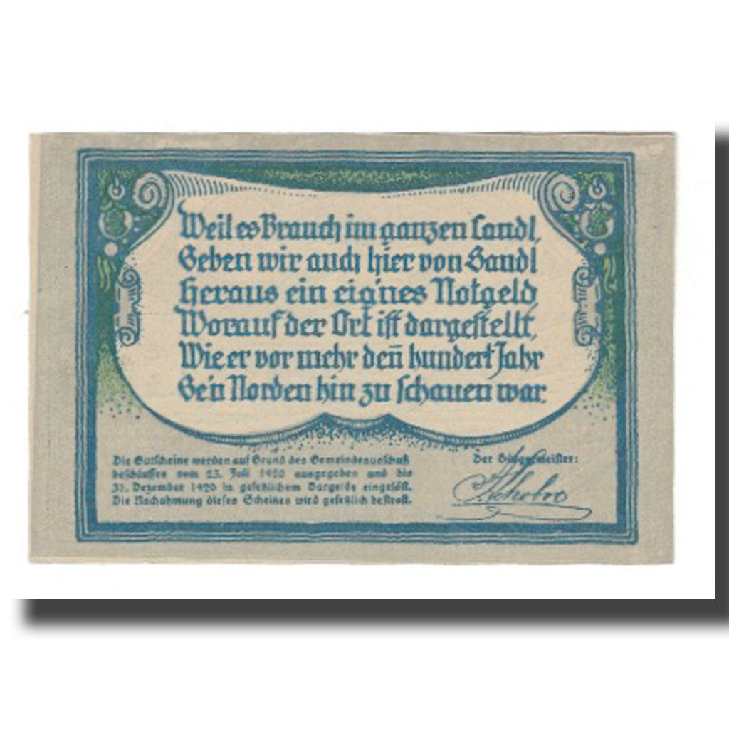 Banknote, Austria, Sandl O.Ö. Gemeinde, 30 Heller, paysage, 1920, 1920-12-31