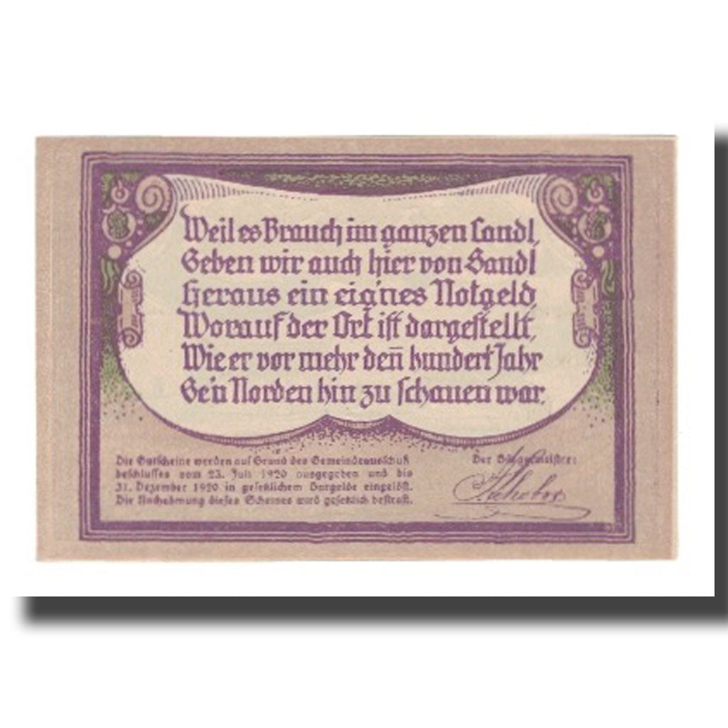 Banknote, Austria, Sandl O.Ö. Gemeinde, 50 Heller, paysage 1, 1920, 1920-12-31