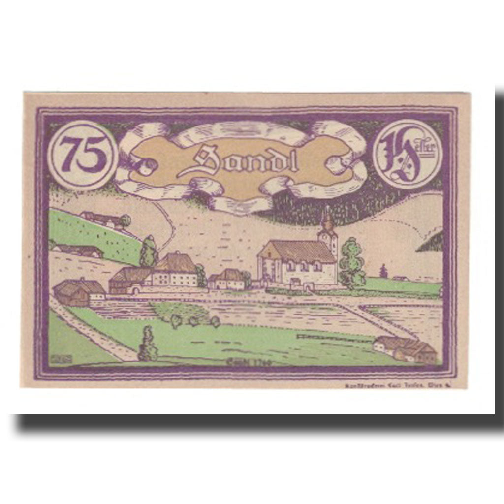 Banknote, Austria, Sandl O.Ö. Gemeinde, 75 Heller, paysage, 1920, 1920-12-31