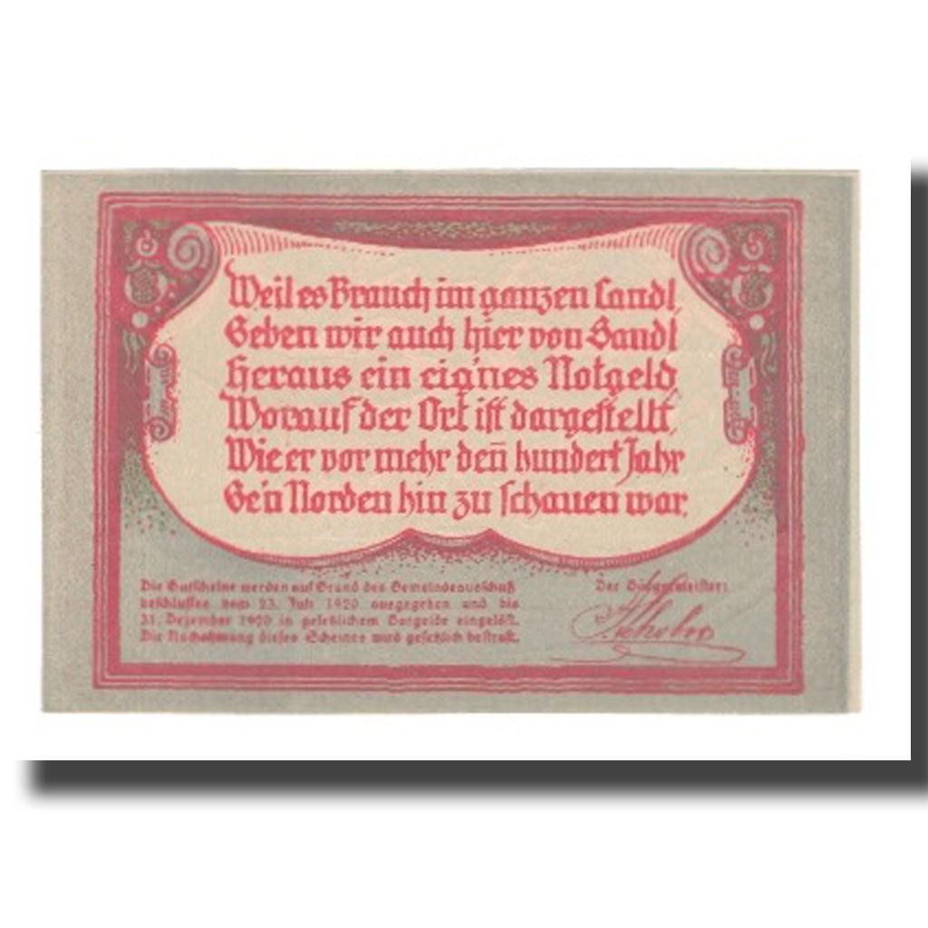 Banknote, Austria, Sandl O.Ö. Gemeinde, 75 Heller, paysage 1, 1920, 1920-12-31