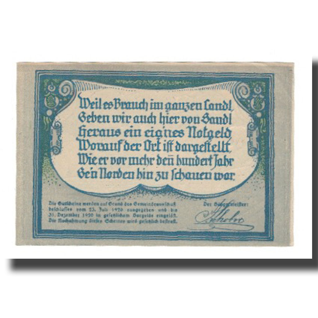 Banknote, Austria, Sandl O.Ö. Gemeinde, 75 Heller, paysage 2, 1920, 1920-12-31