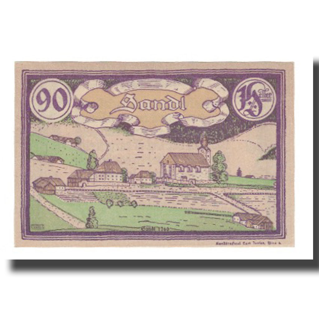 Banknote, Austria, Sandl O.Ö. Gemeinde, 90 Heller, paysage 2, 1920, 1920-12-31