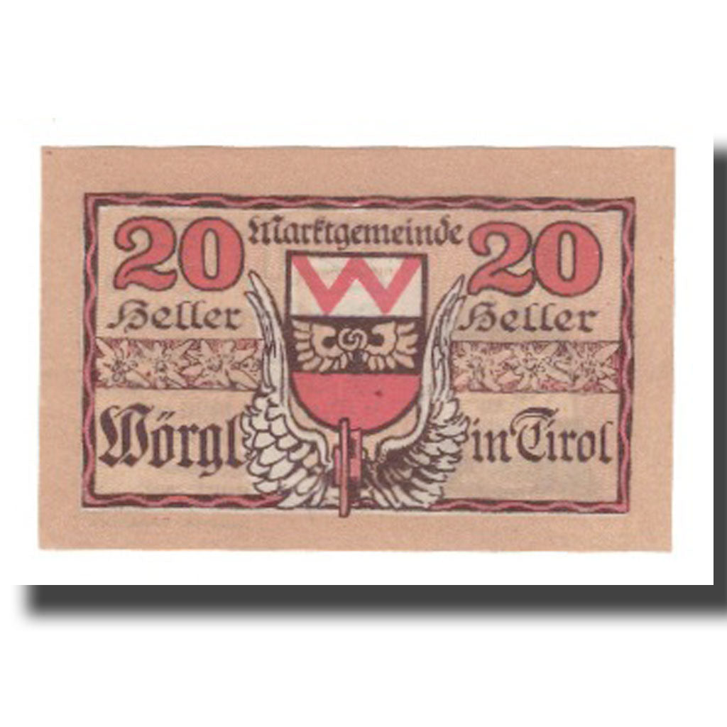 Banknote, Austria, Wörgl Tirol Marktgemeinde, 20 Heller, Blason, 1920