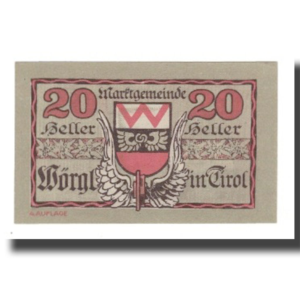 Banknote, Austria, Wörgl Tirol Marktgemeinde, 20 Heller, Blason 2, 1920