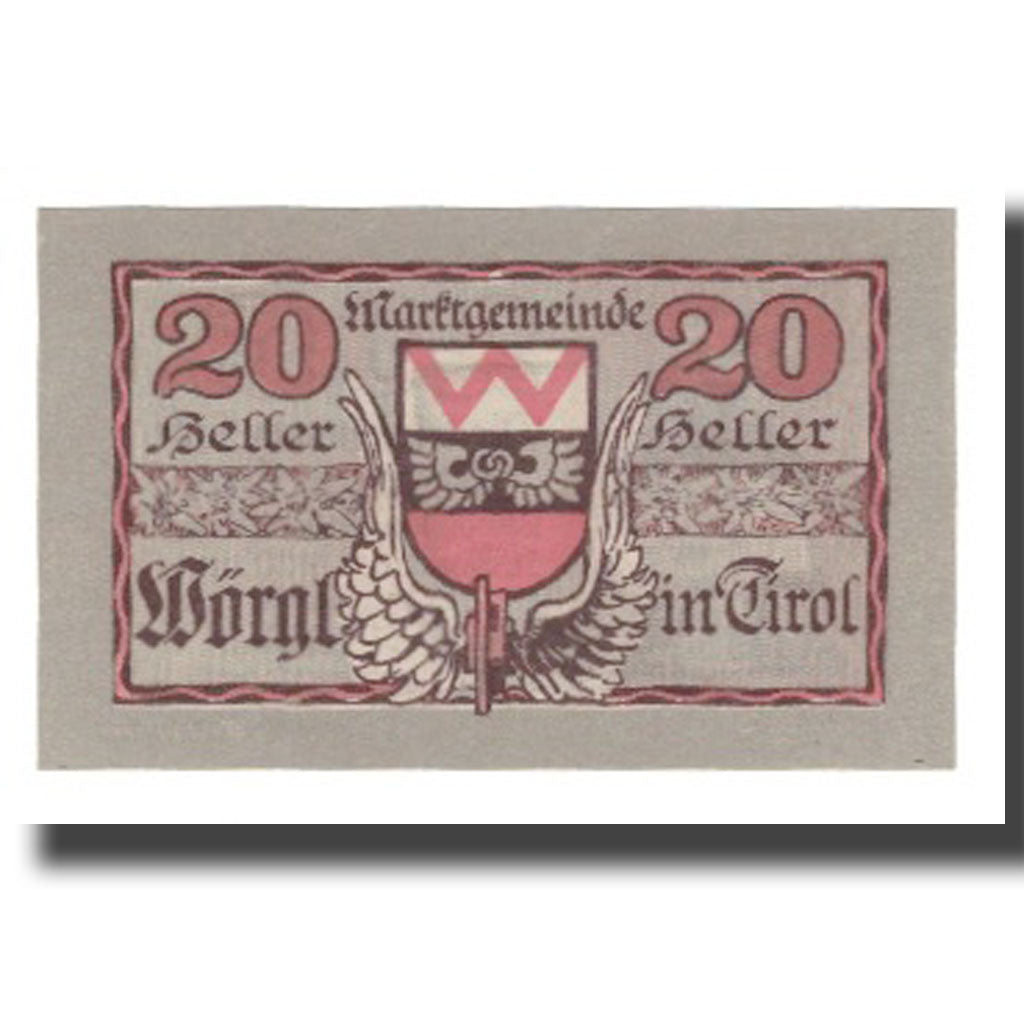 Banknote, Austria, Wörgl Tirol Marktgemeinde, 20 Heller, Blason 3, 1920