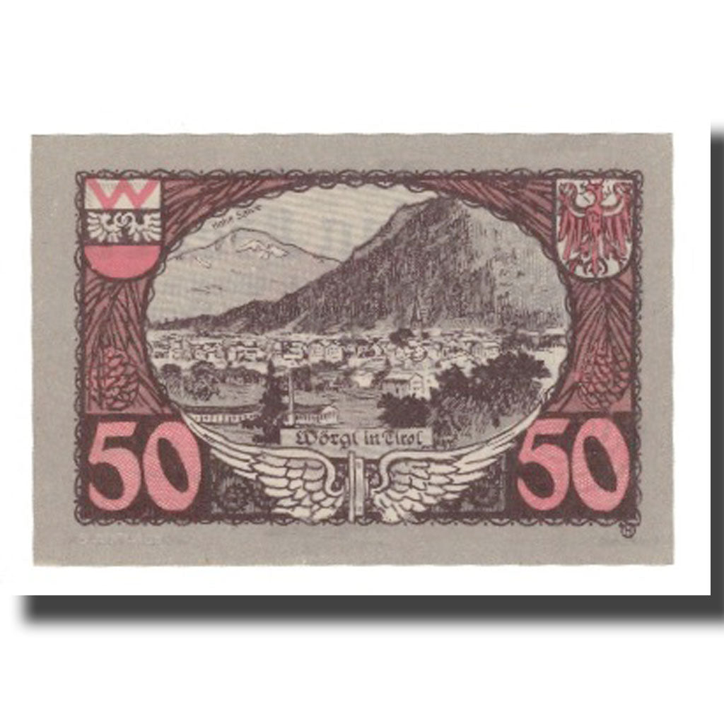Banknote, Austria, Wörgl Tirol Marktgemeinde, 50 Heller, paysage, 1920