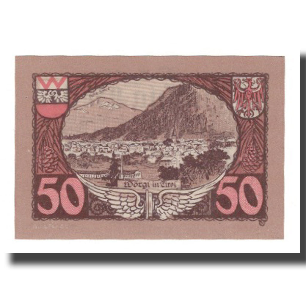 Banknote, Austria, Wörgl Tirol Marktgemeinde, 50 Heller, paysage 1, 1920