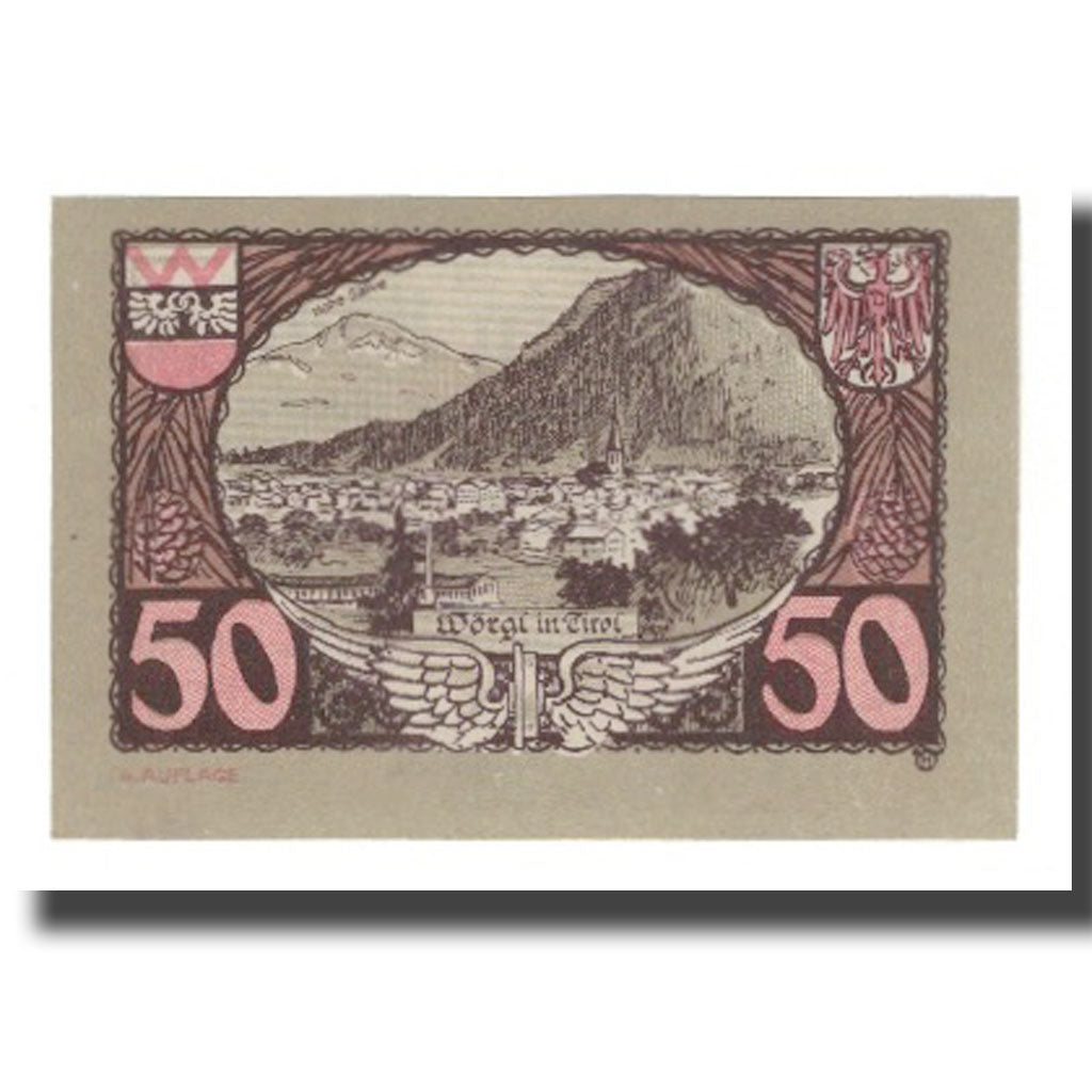 Banknote, Austria, Wörgl Tirol Marktgemeinde, 50 Heller, paysage 2, 1920