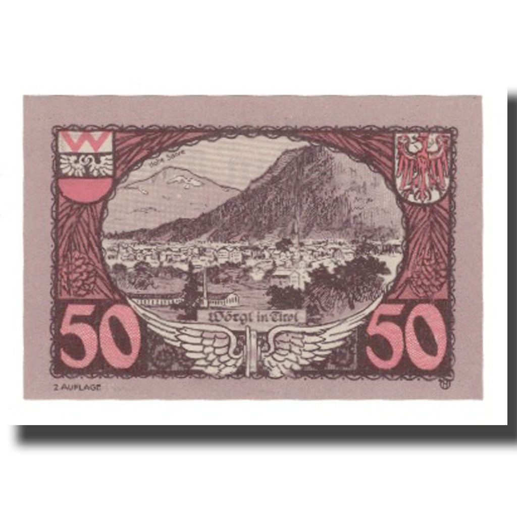Banknote, Austria, Wörgl Tirol Marktgemeinde, 50 Heller, paysage 3, 1920