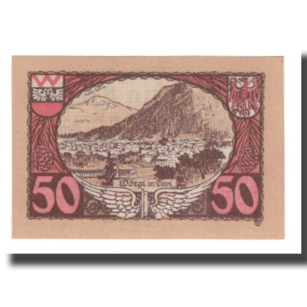 Banknote, Austria, Wörgl Tirol Marktgemeinde, 50 Heller, paysage 4, 1920
