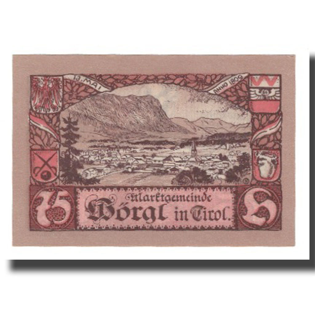 Banknote, Austria, Wörgl Tirol Marktgemeinde, 75 Heller, paysage, 1920