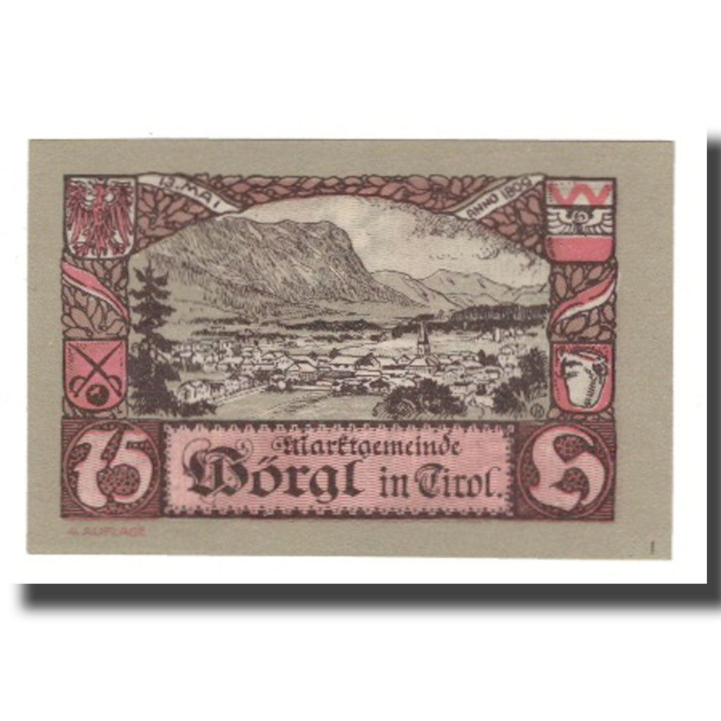 Banknote, Austria, Wörgl Tirol Marktgemeinde, 75 Heller, paysage 1, 1920