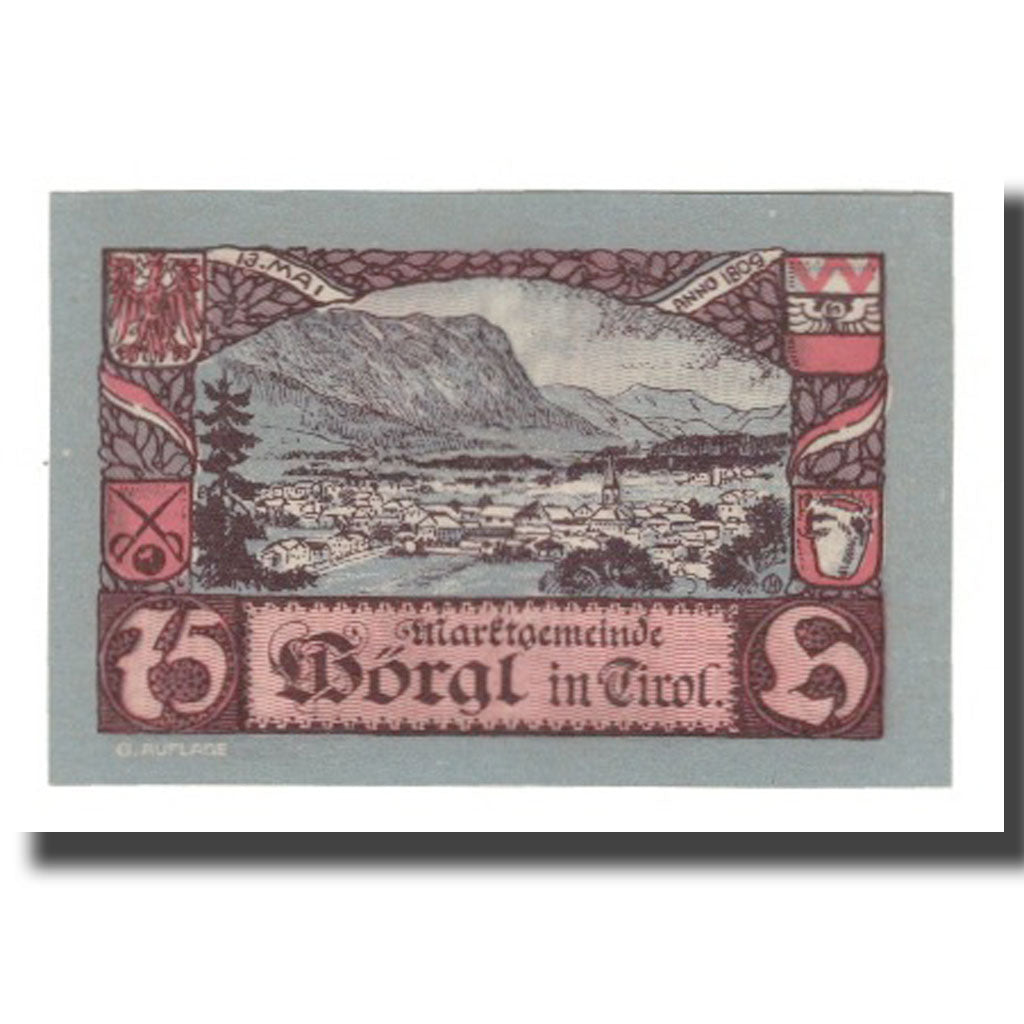 Banknote, Austria, Wörgl Tirol Marktgemeinde, 75 Heller, paysage 2, 1920
