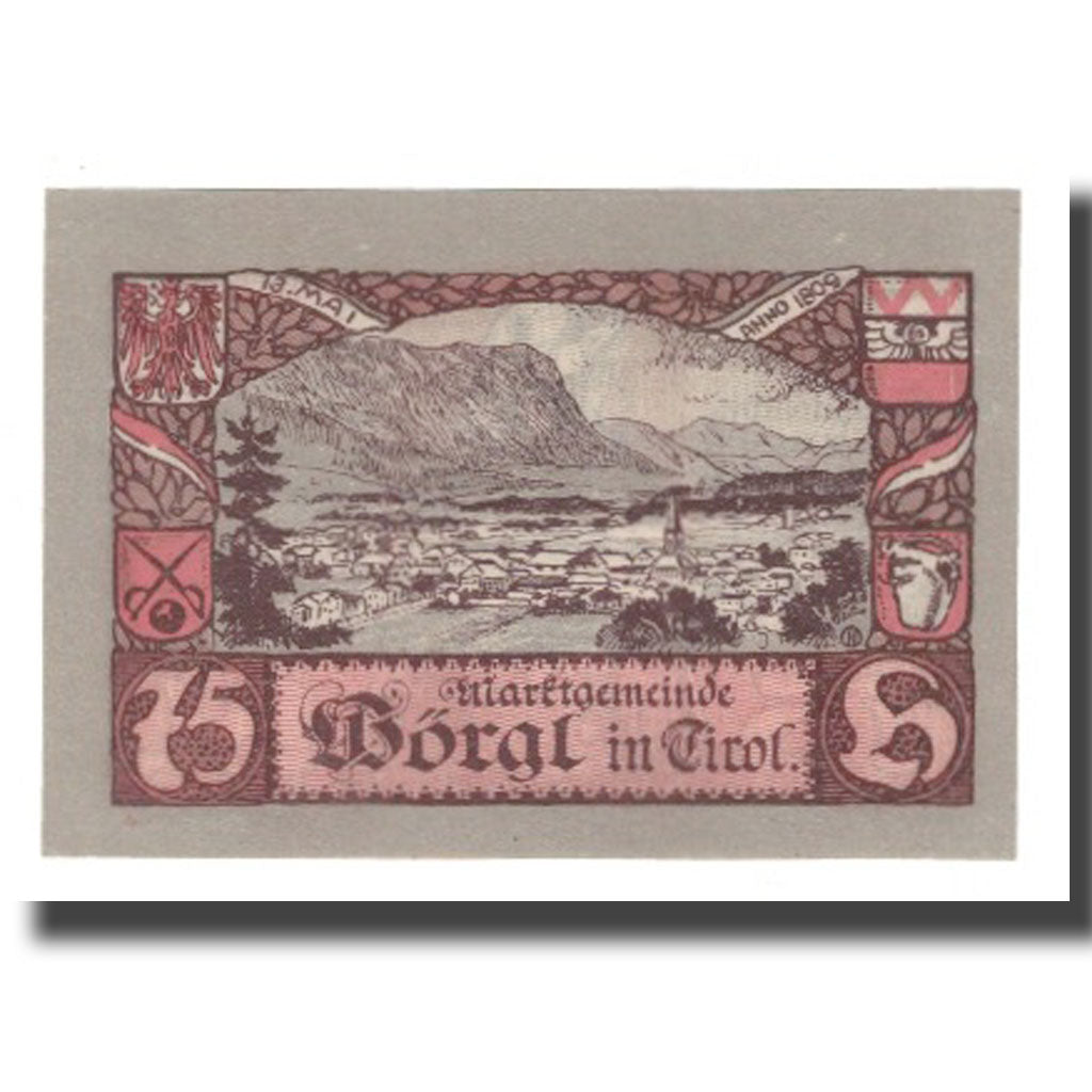 Banknote, Austria, Wörgl Tirol Marktgemeinde, 75 Heller, paysage 3, 1920