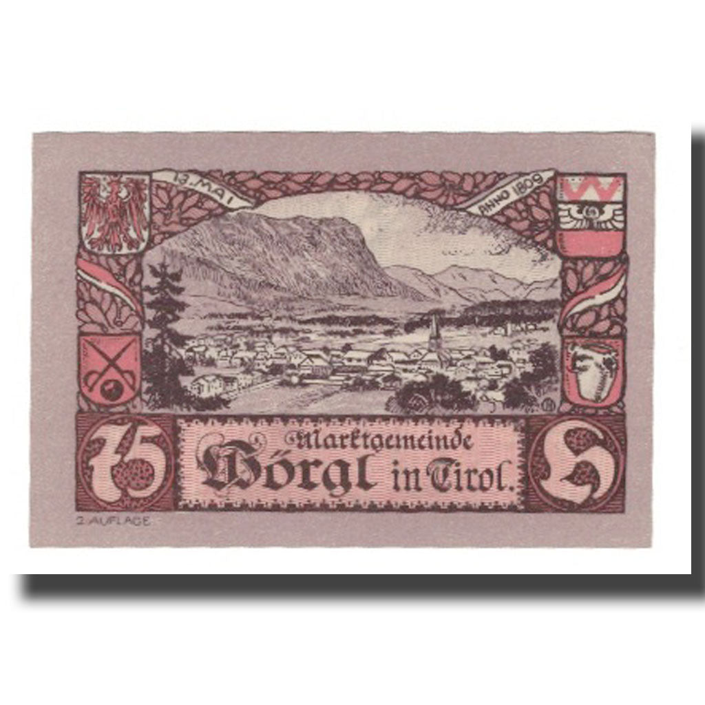 Banknote, Austria, Wörgl Tirol Marktgemeinde, 75 Heller, paysage 4, 1920