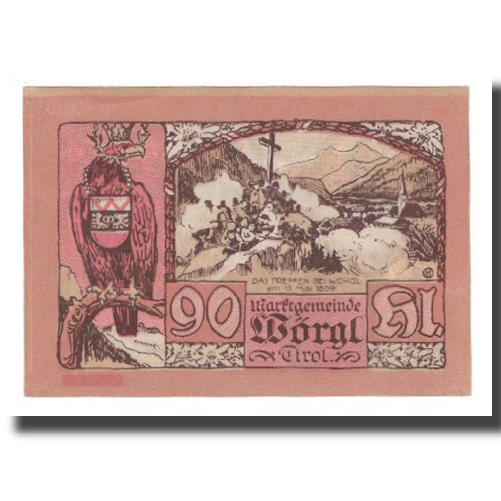 Banknote, Austria, Wörgl Tirol Marktgemeinde, 90 Heller, paysage, 1920