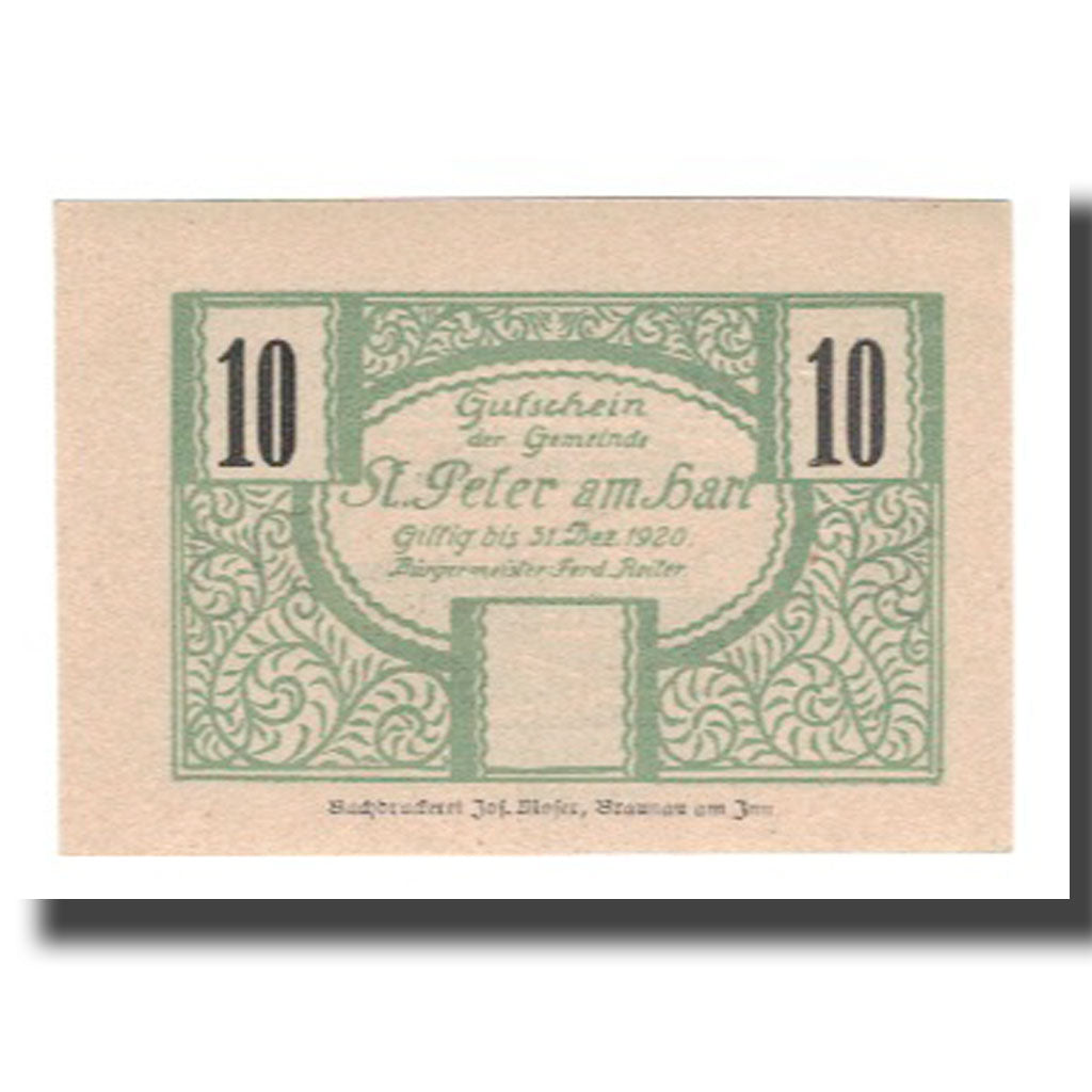 Billet, Autriche, St. Peter am Hart O.Ö. Gemeinde, 10 Heller, paysage, 1920
