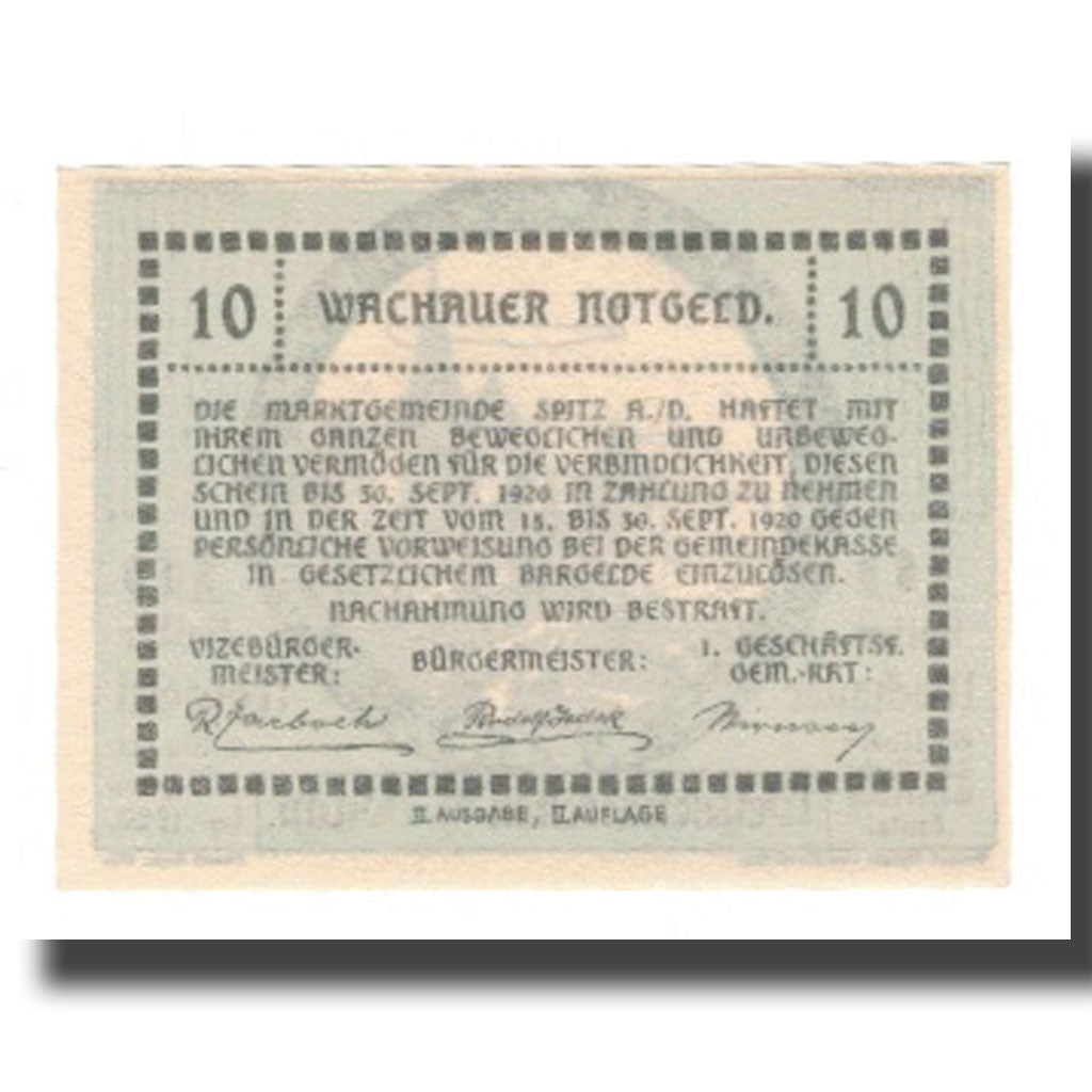 Banknote, Austria, Wachauer Notgeld Weißenkirchen Gemeinde, 10 Heller, Texte