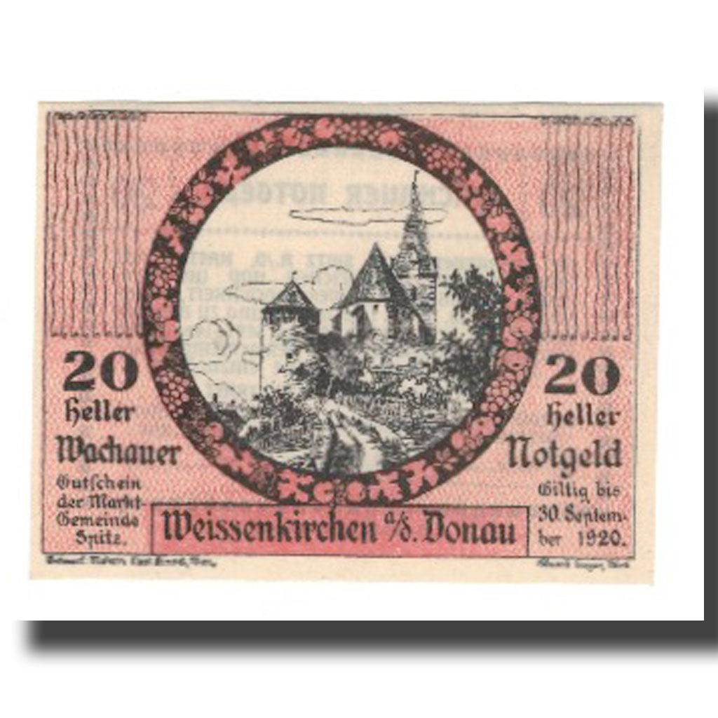 Billet, Autriche, Wachauer Notgeld Weißenkirchen Gemeinde, 20 Heller, Texte