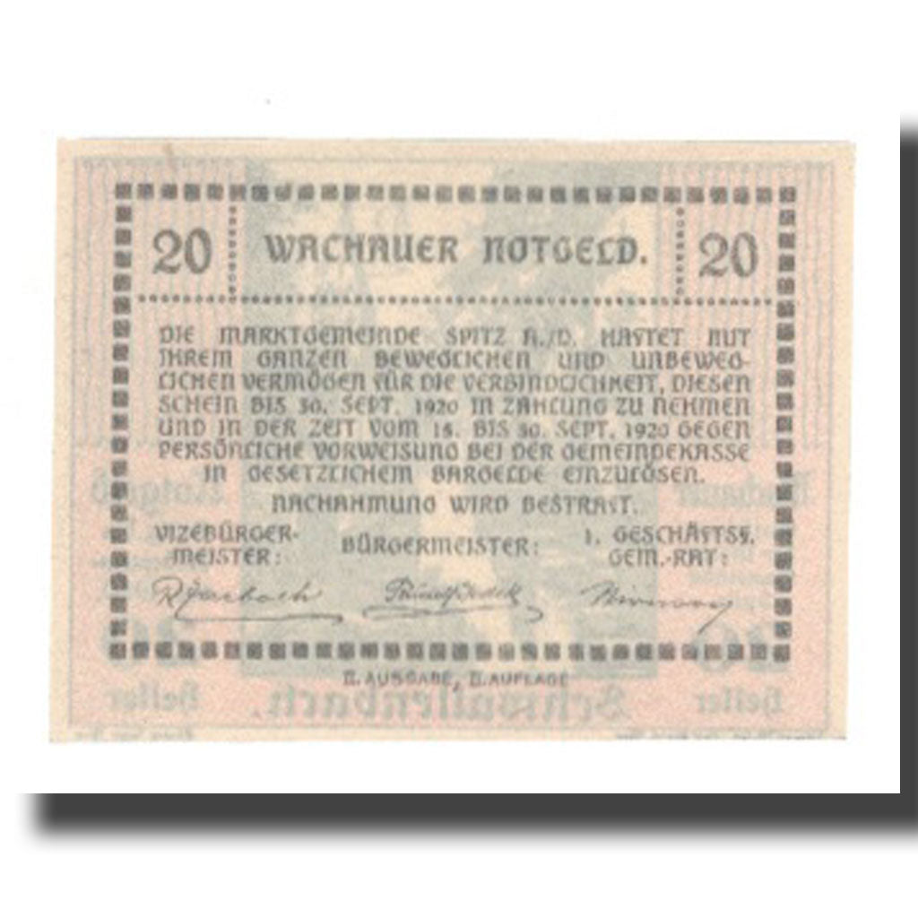 Biljet, Oostenrijk, Wachauer Notgeld Schwallenbach N.Ö. Gemeinde, 20 Heller