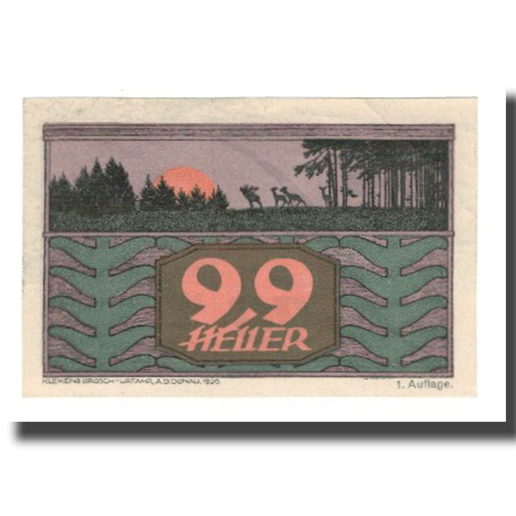 Billet, Autriche, St. Johann am Walde O.Ö. Gemeinde, 99 Heller, texte 1, 1921