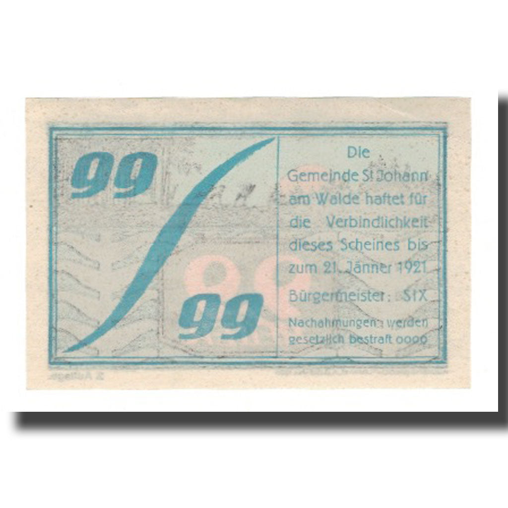 Geldschein, Österreich, St. Johann am Walde O.Ö. Gemeinde, 99 Heller, Texte 2