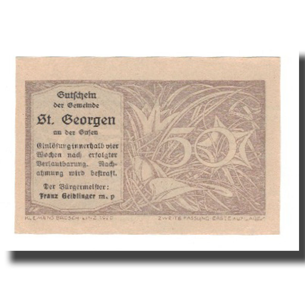 Geldschein, Österreich, St. Georgen an der Gusen O.Ö. Gemeinde, 50 Heller