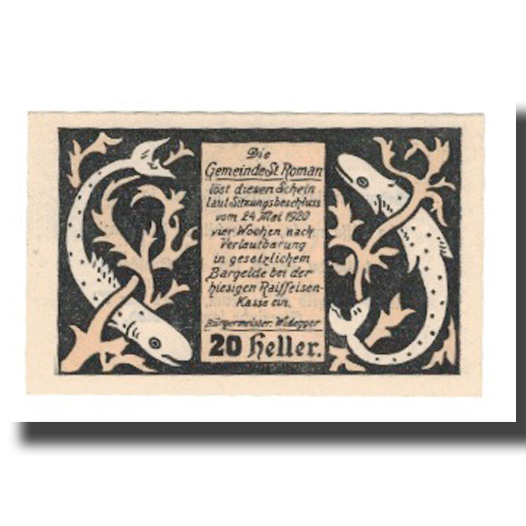 Banknote, Austria, St. Roman O.Ö. Gemeinde, 20 Heller, Texte, 1920, AU(55-58)