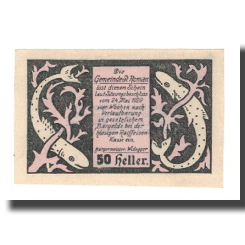 Banknote, Austria, St. Roman O.Ö. Gemeinde, 50 Heller, Texte, 1920, AU(55-58)
