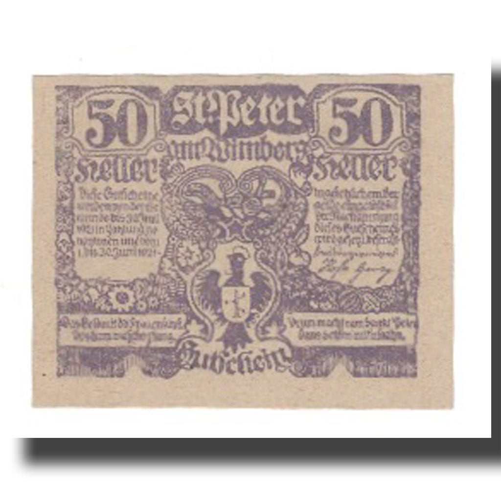 Banknote, Austria, St. Peter am Wimberg O.Ö. Gemeinde, 50 Heller, Texte, 1921