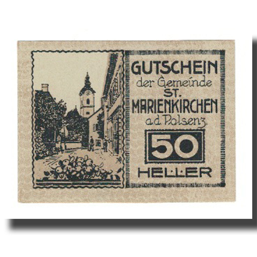 Banknote, Austria, St. Marienkirchen an der Polsenz O.Ö. Gemeinde, 50 Heller