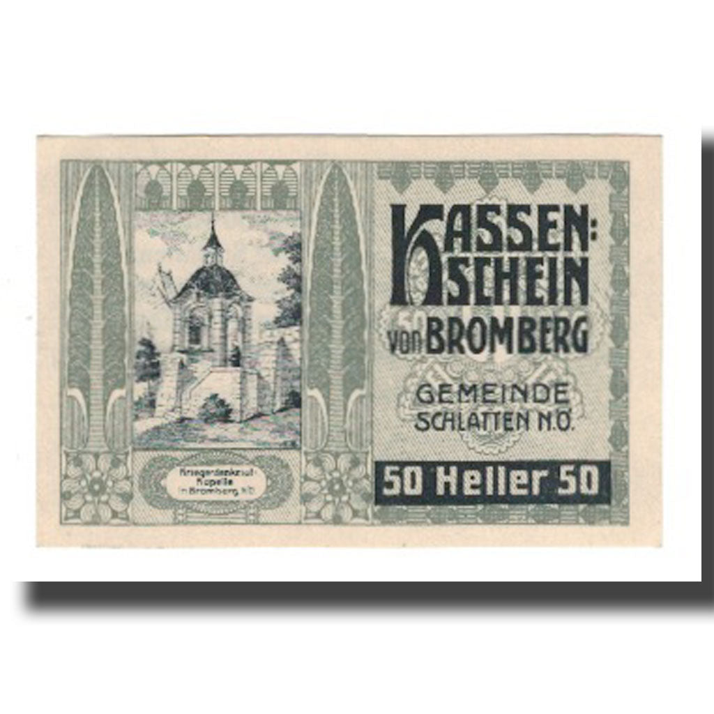 Banknot, Austria, Bromberg Gemeinde Schlatten N.Ö., 50 Heller, Texte, 1920