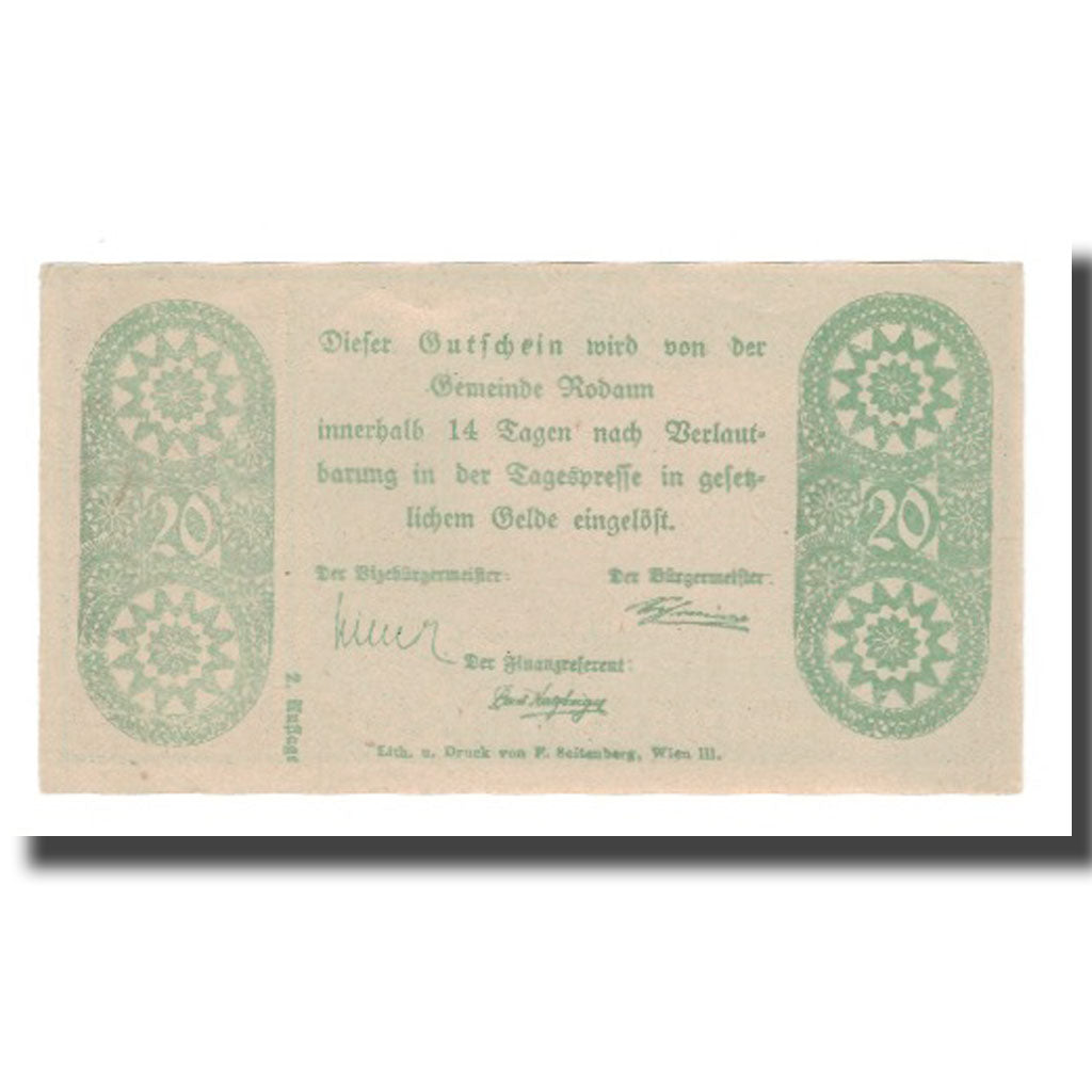 Banknote, Austria, Rodaun N.Ö. Gemeinde, 20 Heller, texte 1, AU(55-58), Mehl:FS