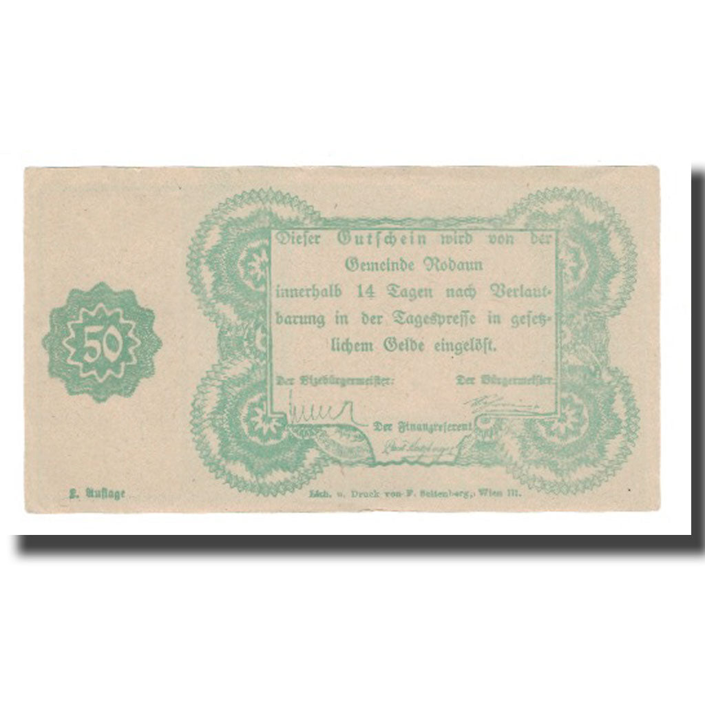 Banknote, Austria, Rodaun N.Ö. Gemeinde, 50 Heller, Texte, AU(55-58), Mehl:FS