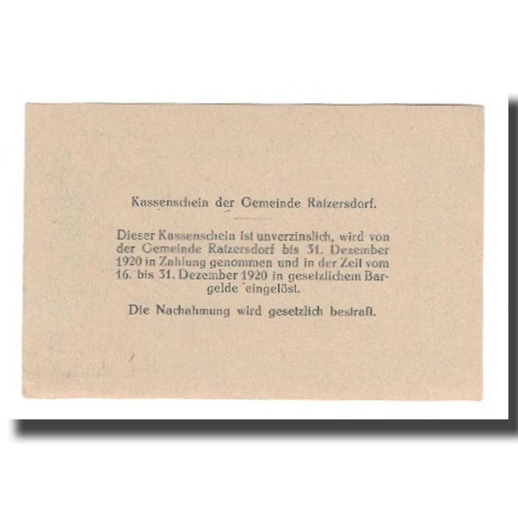 Banknote, Austria, Ratzersdorf N.Ö. Gemeinde, 10 Heller, Texte, 1920