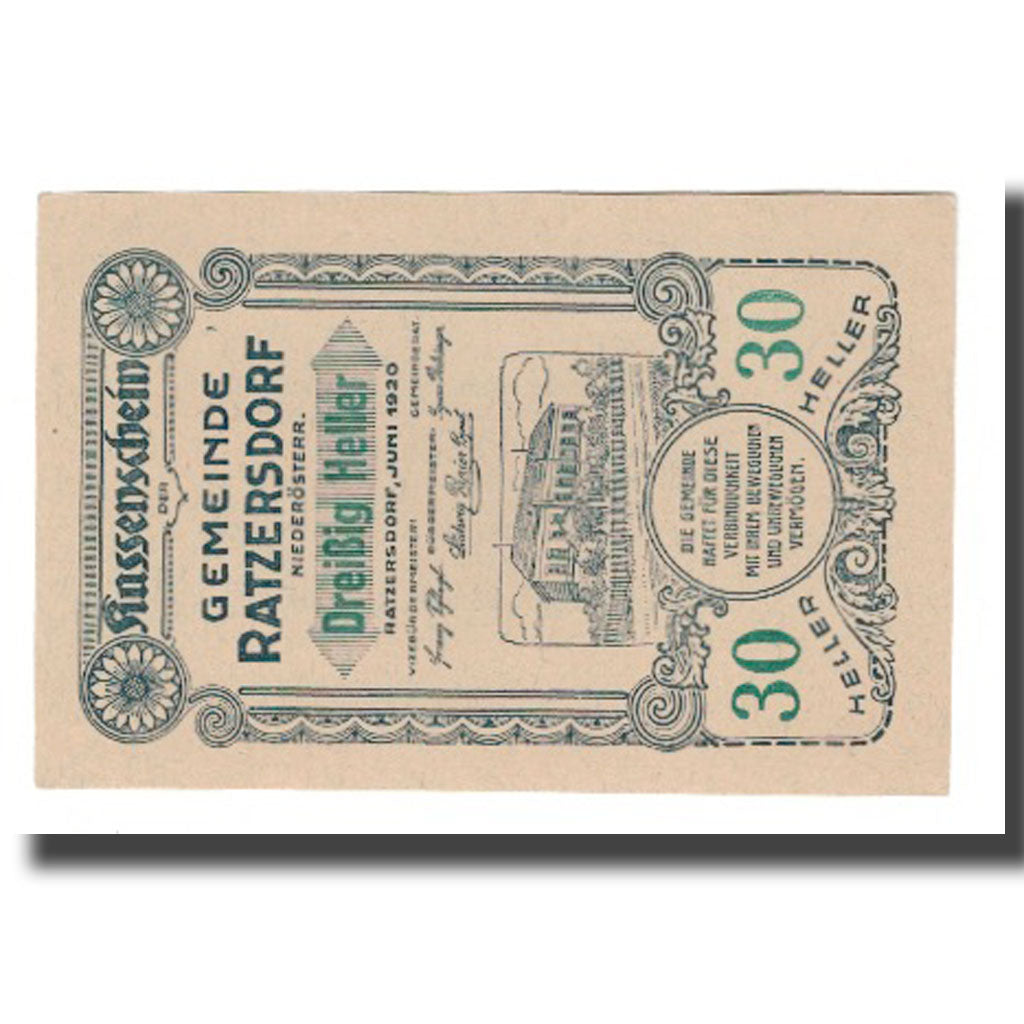 Banknote, Austria, Ratzersdorf N.Ö. Gemeinde, 30 Heller, Texte, 1920